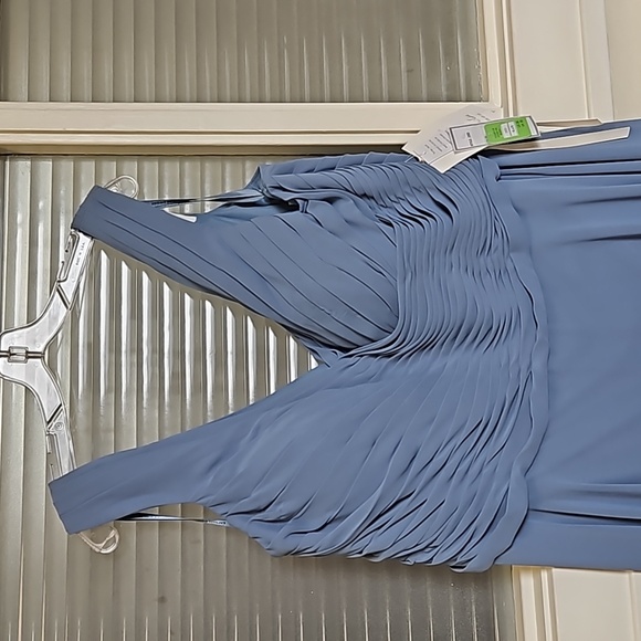 Size 26 SLATE blue chiffon Aline gown for formal or wedding Mori Lee NWT. - Picture 2 of 13